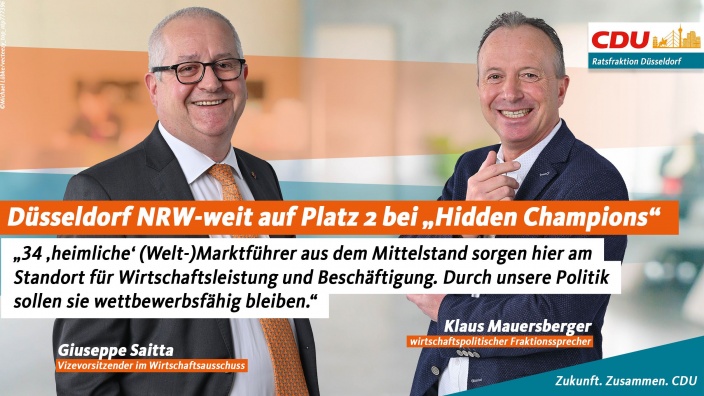 Düsseldorf NRW-weit auf Platz 2 bei heimlichen Marktführern