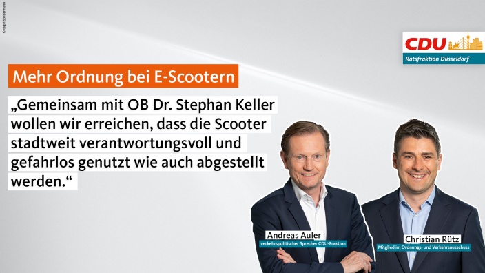 Gemeinsam mit OB Dr. Stephan Keller wollen wir erreichen, dass die Scooter stadtweit verantwortungsvoll und gefahrlos genutzt wie auch abgestellt werden