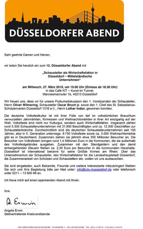 12. Düsseldorfer Abend: „Schausteller als Wirtschaftsfaktor in Düsseldorf – Mittelständische Unternehmen“